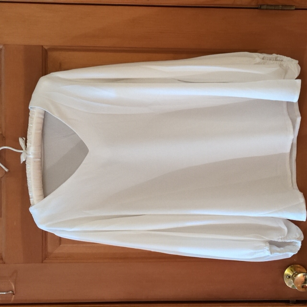 Botanmu Elegant White V-Neck Semi Sheer Blouse Size XL - Picture 6 of 13